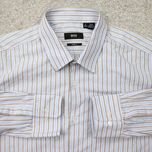 BOSS Hugo Boss Marlow US Shirt Mens 17, 34/35 Blue Sharp Fit Cotton L/S Button